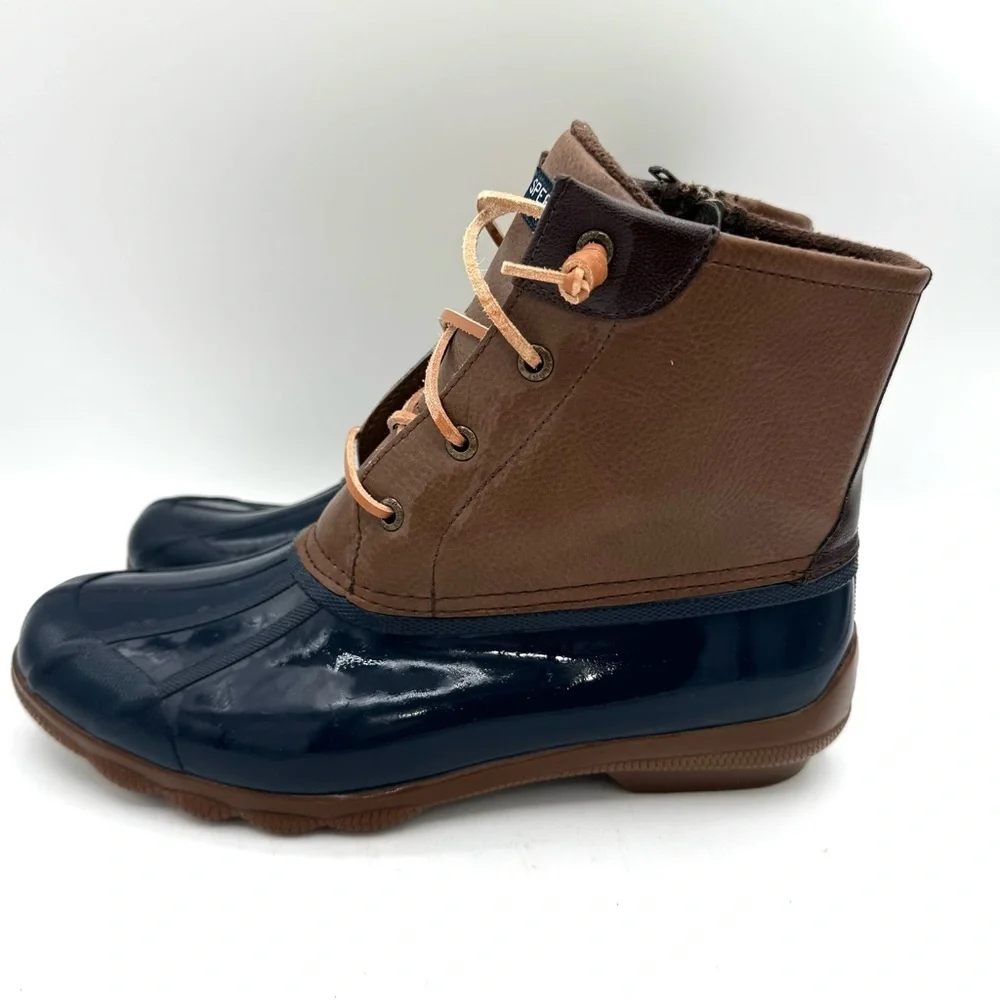 Sperry Kids' Navy and Brown galoshes duck boots, winter boots Rain Boots